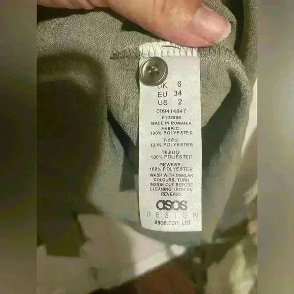 ASOS DESIGN collared wrap mini dress in khaki US 2 - Picture 6 of 8
